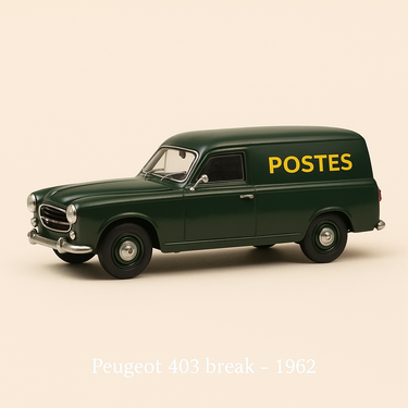 Photo professionnelle de la voiture miniature Peugeot 403 Break Verte Foncee De 1962 La Poste Ptt - Image clean haute qualité