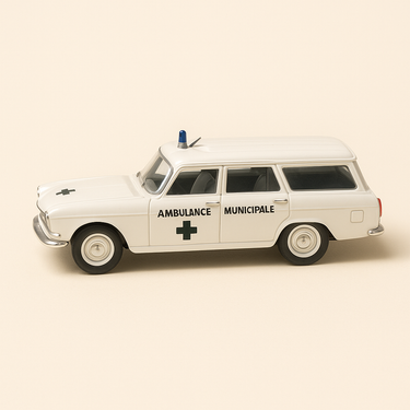Photo professionnelle de la voiture miniature Peugeot 404 Break Blanche De 1964 Ambulance Eligor - Image clean haute qualité