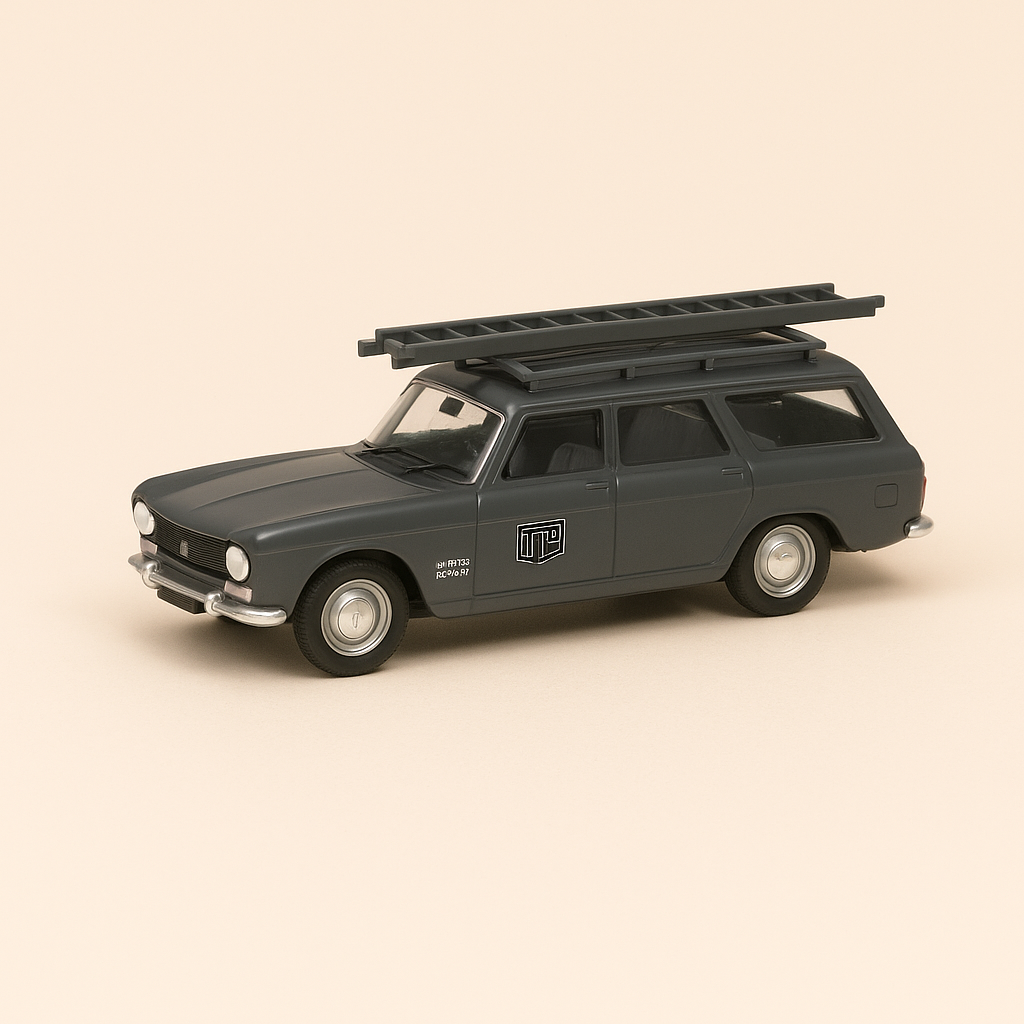 Photo professionnelle de la voiture miniature Peugeot 404 Break Grise De 1964 Ptt Telephone Eligor - Image clean haute qualité