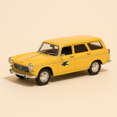 Photo professionnelle de la voiture miniature Peugeot 404 Break Jaune De 1963 La Poste Ptt - Image clean haute qualité