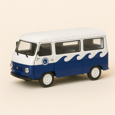 Photo professionnelle de la voiture miniature Peugeot J7 Vitre Bleu Et Blanc Avec La Publicite Sel A La Baleine - Image clean haute qualité