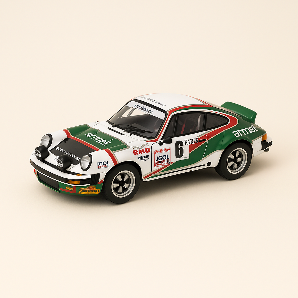 Wäiss, gréng a rout Porsche 911 SC Nummer 6 - Rallye Monte Carlo 1980