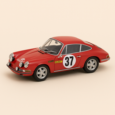 Photo professionnelle de la voiture miniature Porsche 911S Rougz Numero 37 Rallye De Monte Carlo 1969 - Image clean haute qualité