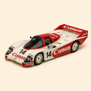Photo professionnelle de la voiture miniature Porsche 956 Blanche Et Rouge 24 Heures Du Mans De 1983 - Image clean haute qualité