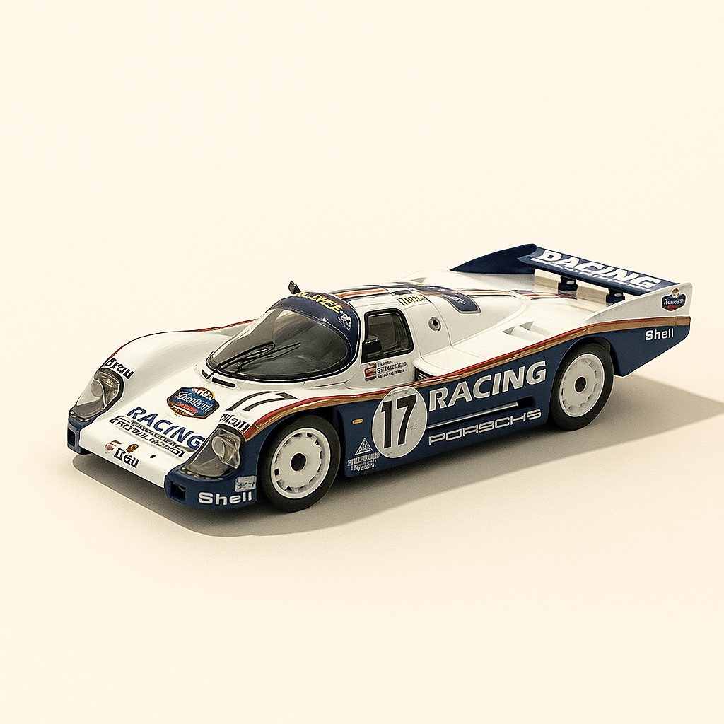 Biało-niebieskie Porsche 962C z numerem 17 (24-godzinny wyścig Le Mans z 1987 r.)