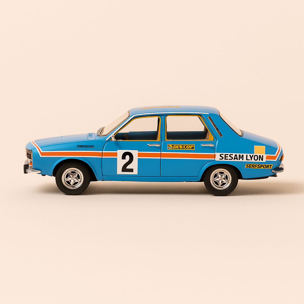 Niebiesko-pomarańczowy Renault 12 Gordini z 1971 roku - z numerem 2
