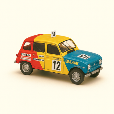 Photo professionnelle de la voiture miniature Renault 4 Cross Rouge Jaune Bleue - Image clean haute qualité