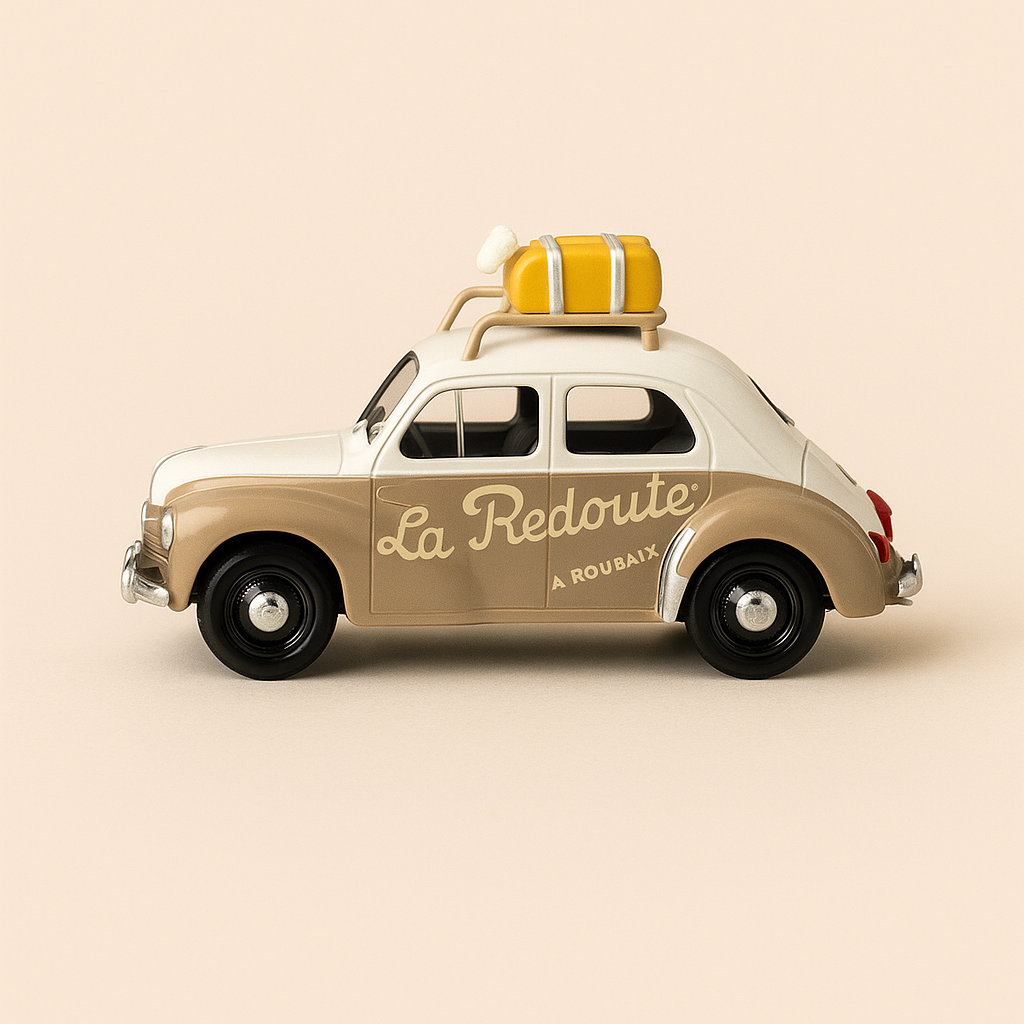 Renault 4 CV "La Redoute" Tour de Francia 1955, color marrón, negro y blanco