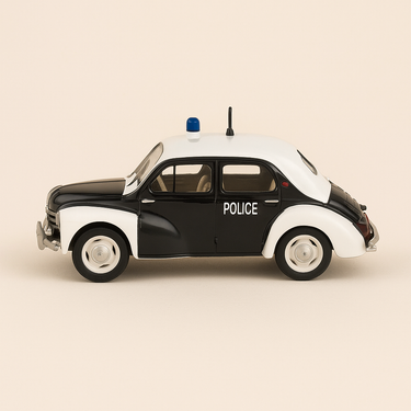 Photo professionnelle de la voiture miniature Renault 4Cv Noire Et Blanche Police - Image clean haute qualité