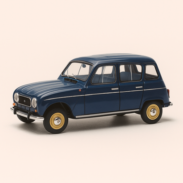Photo professionnelle de la voiture miniature Renault 4L Bleue - Image clean haute qualité