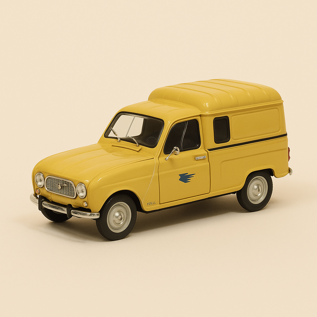 Photo professionnelle de la voiture miniature Renault 4L Fourgonnette Jaune De 1962 La Poste Ptt - Image clean haute qualité