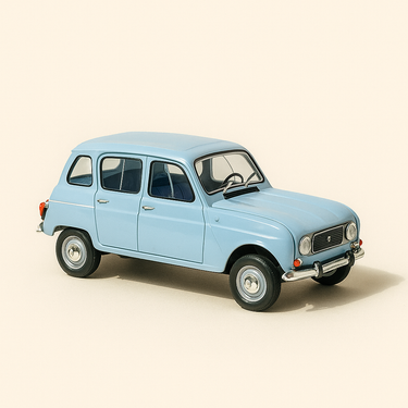 Photo professionnelle de la voiture miniature Renault 4L Super Bleue Claire - Image clean haute qualité