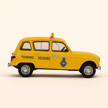 Photo professionnelle de la voiture miniature Renault 4L Touring Secours Jaune - Image clean haute qualité