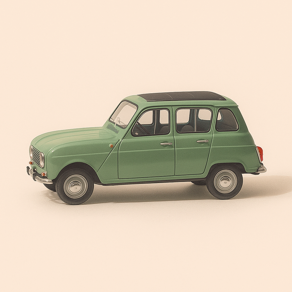Renault 4L verte foncée et toit noir de 1964 (boite plexi)