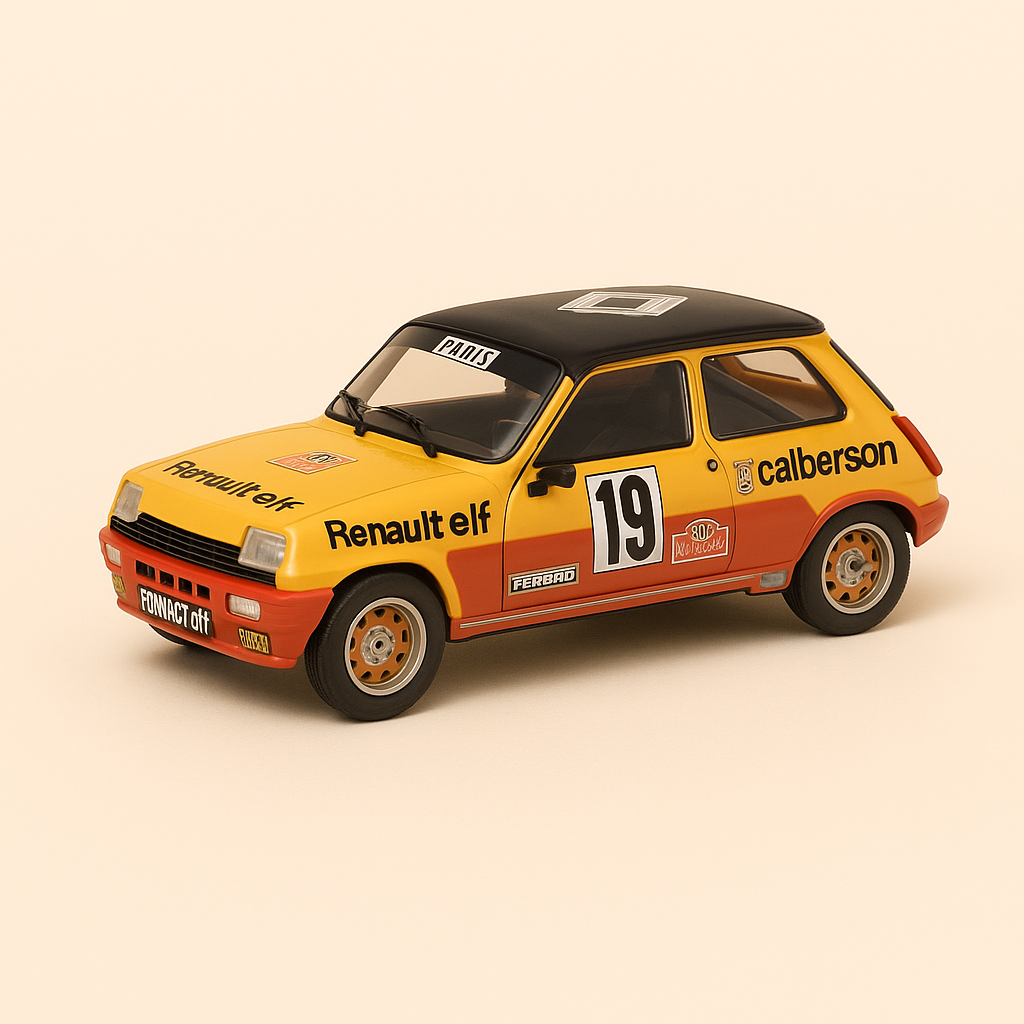 Renault 5 Alpine Turbo giel a schwaarz Daach Nummer 19 - Rallye Monte Carlo 1978