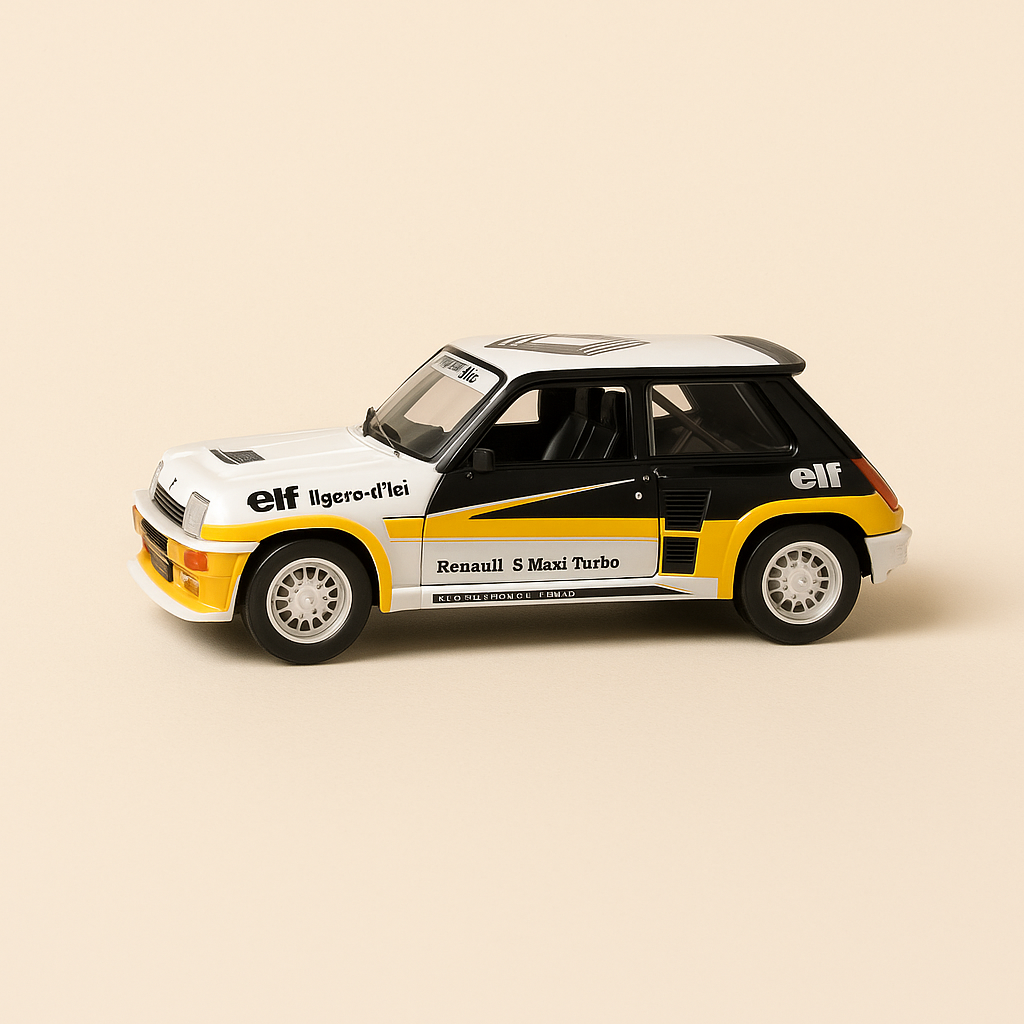 Renault 5 Maxi Turbo blanco, amarillo y negro - versión de presentación (caja rectangular)