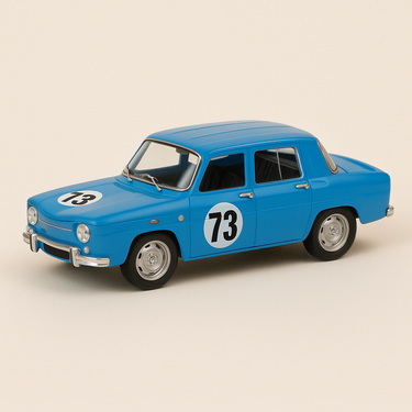 Photo professionnelle de la voiture miniature Renault 8 Gordini Bleue Avec Le N 73 24 Heures De Spa 1966 - Image clean haute qualité