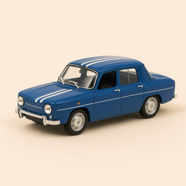 Photo professionnelle de la voiture miniature Renault 8 Gordini Bleue De 1966 - Image clean haute qualité