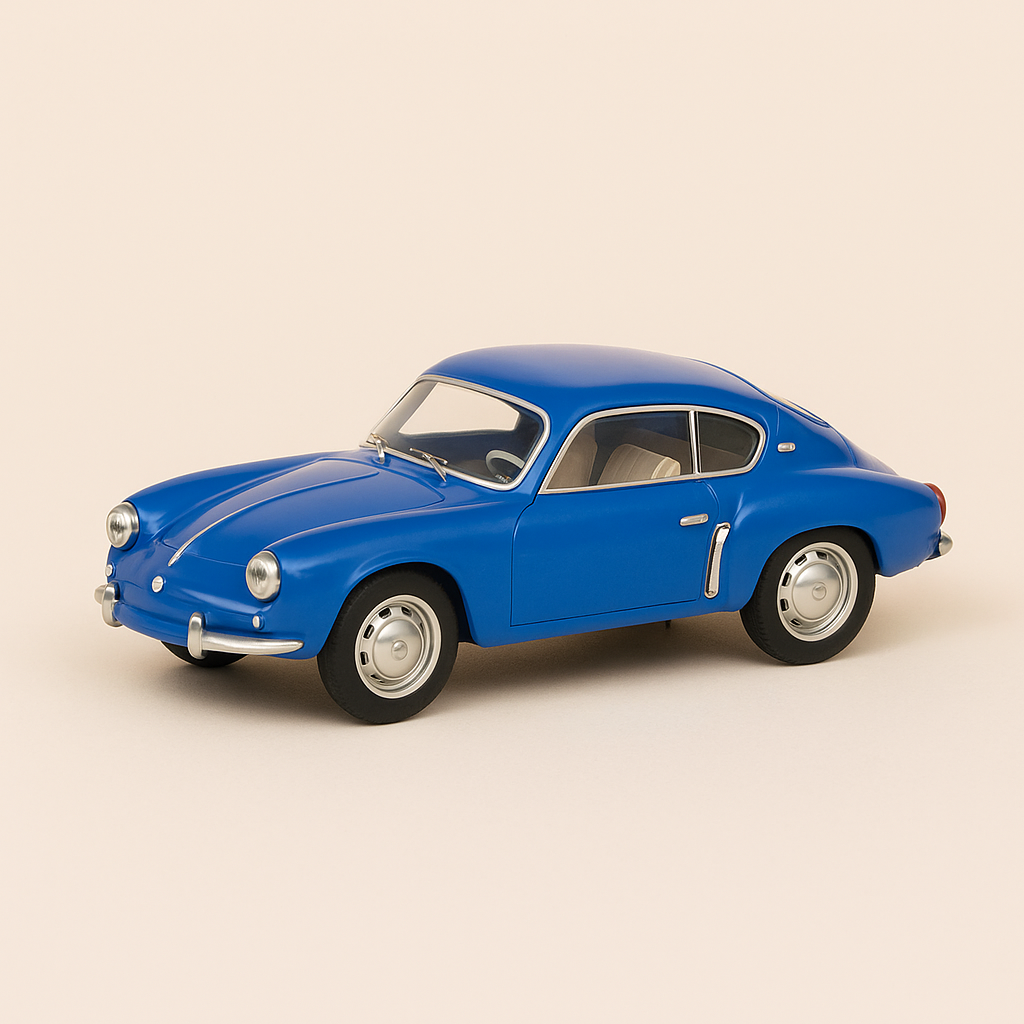 Niebieski Renault Alpine A106 z 1965 roku (małe pudełko z pleksiglasu)
