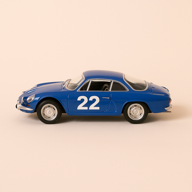 Photo professionnelle de la voiture miniature Renault Alpine A110 Rallye De Lagaci Bleue De 1963 Numero 22 - Image clean haute qualité