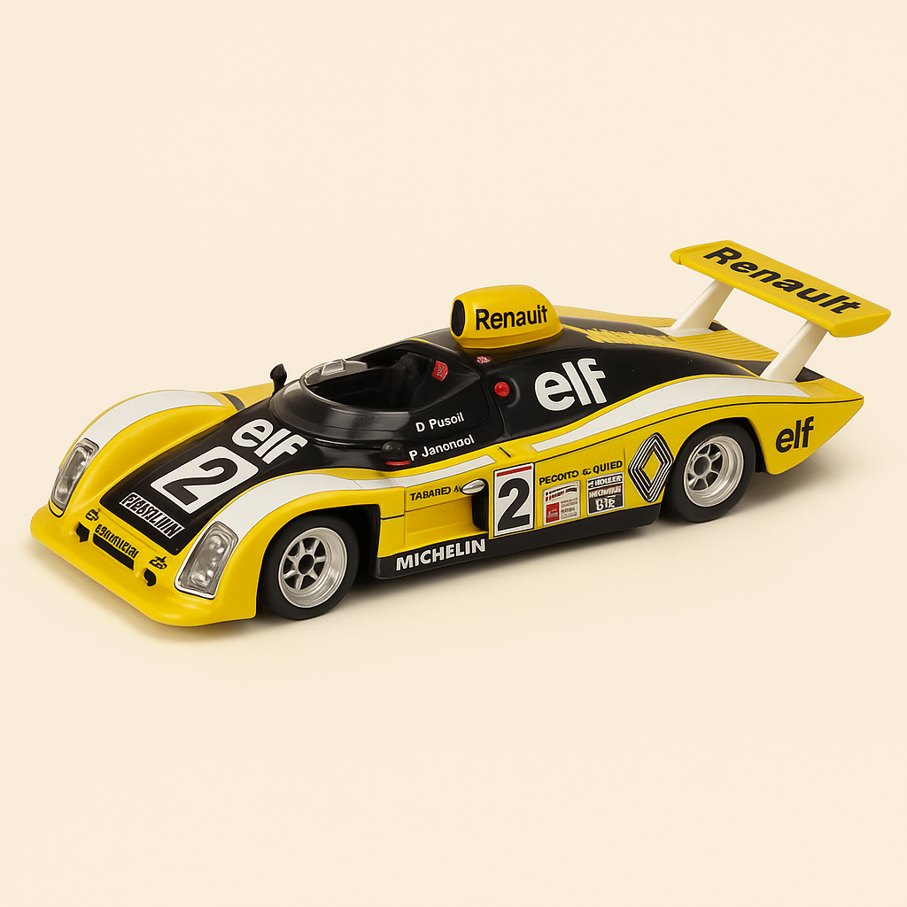 Żółty, biały i czarny Renault Alpine A442B numer 2 (24-godzinny wyścig Le Mans z 1978 r.)