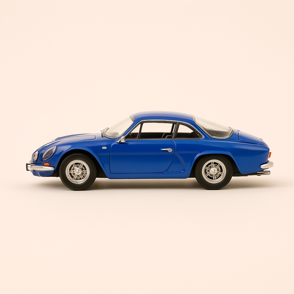 Photo professionnelle de la voiture miniature Renault Alpine Bleue Del Prado - Image clean haute qualité