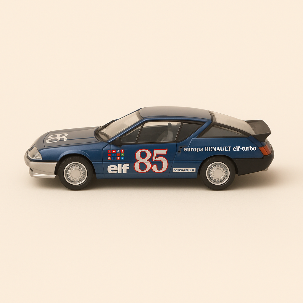 Renault Alpine V6 GT turbo Europa Cup azul de 1985 (número 85)