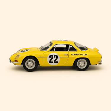 Photo professionnelle de la voiture miniature Renault Alpine Willys Interlagos Jaune De 1966 Numero 22 - Image clean haute qualité