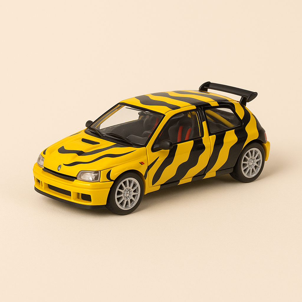 Giel a schwaarz Renault Clio Maxi - Rennpresentatioun (rechteckeg Boxset)