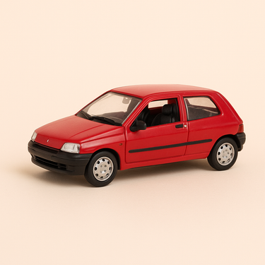 Photo professionnelle de la voiture miniature Renault Clio Rouge Solido Reference 1519 Socle Blanc - Image clean haute qualité
