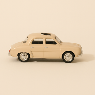 Photo professionnelle de la voiture miniature Renault Dauphine Avec Toit Ouvrant De Couleur Marron Clair Avec Boite En Carton - Image clean haute qualité