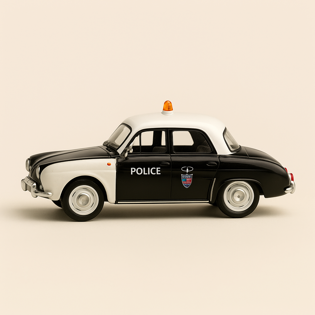 Wäiss a schwaarz Renault Dauphine POLICE