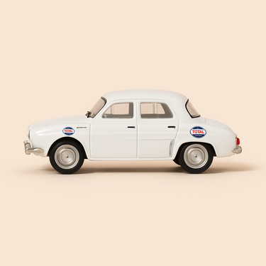 Photo professionnelle de la voiture miniature Renault Dauphine Blanche Presse Tour De France 1965 - Image clean haute qualité