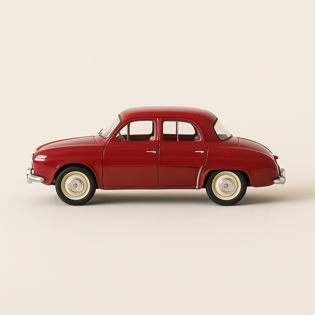 Donkelrout/bordeauxrout Renault Dauphine vun 1961 (Moossstaf 1:24)