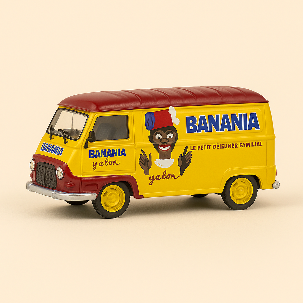 Renault estafette jaune et marron avec publicité BANANIA