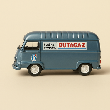 Photo professionnelle de la voiture miniature Renault Estafette Bleue Avec La Publicite Butagaz - Image clean haute qualité