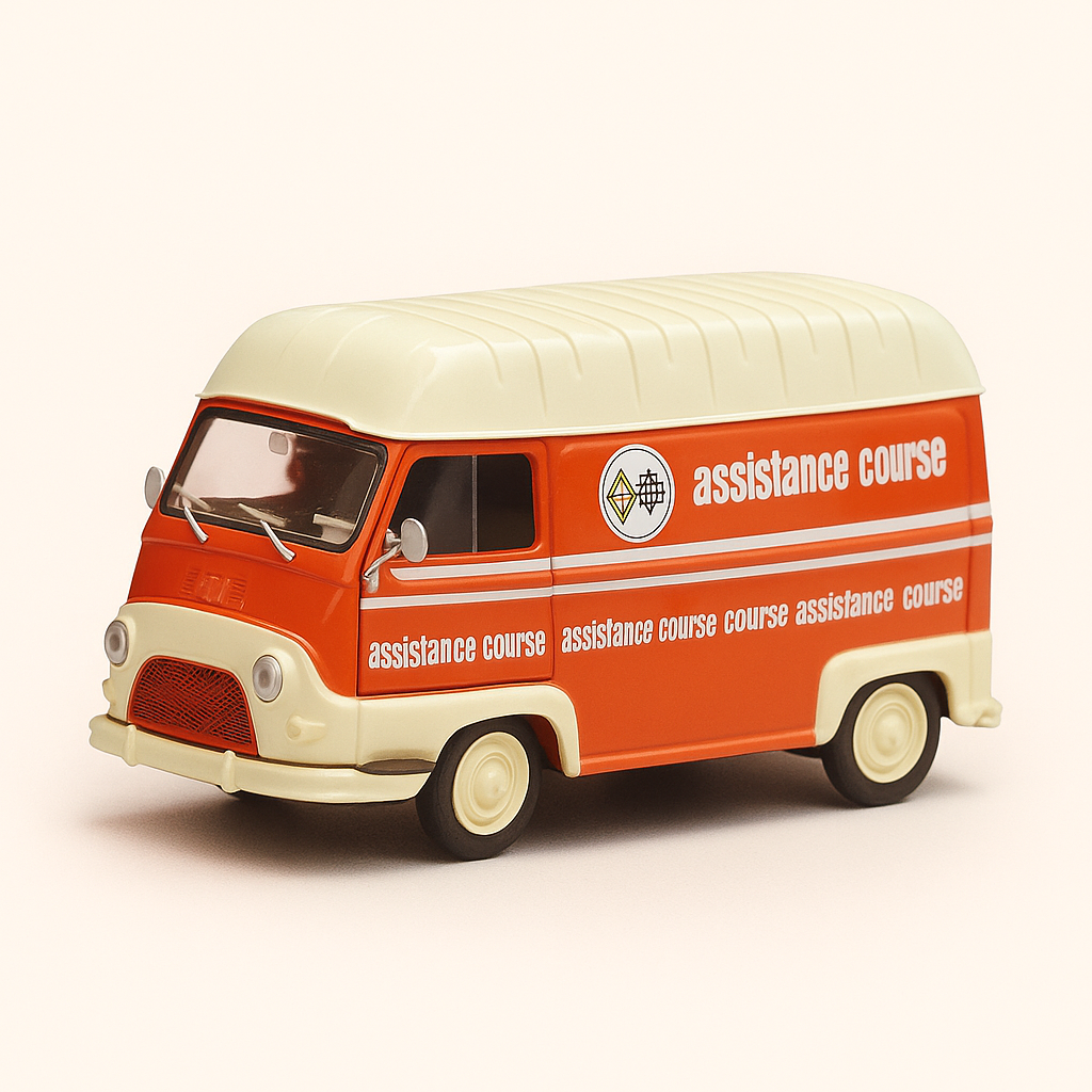 1965 Renault Renn-Assistenz-Van mat orangem a crèmefarbenem Daach