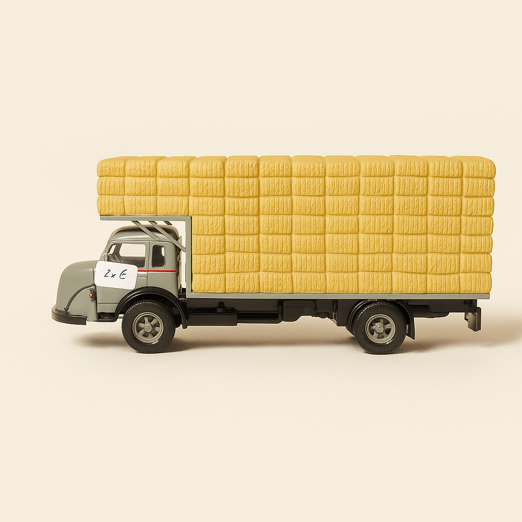 Ciężarówka Renault Fainéant F JMG Transports (szara kabina i szara platforma transportowa ze słomy)