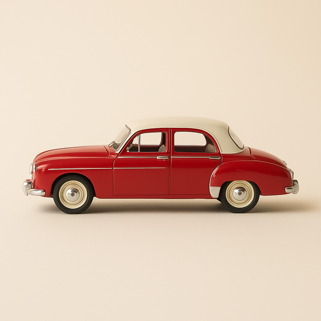 Renault Frégate con gran escudo rojo y techo color crema de 1956