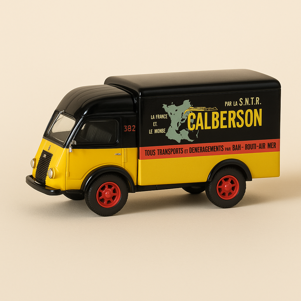 Renault Galion jaune, rouge et noir avec la publicité CALBERSON