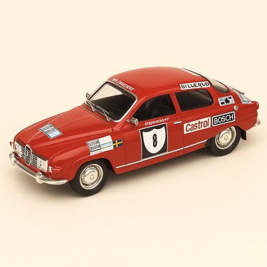 Photo professionnelle de la voiture miniature Saab 96V4 Rallye De Suede De 1972 - Image clean haute qualité