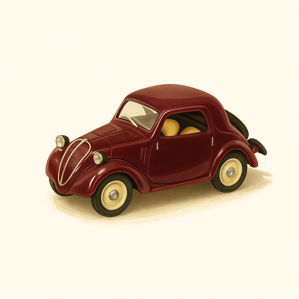 Simca 5 bordeaux de 1936 (avec étiquette sur le socle)