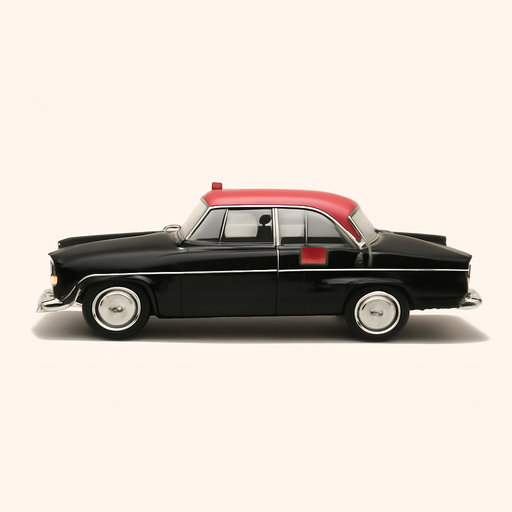Taxi SIMCA Ariane G7 negro con techo rojo de 1960