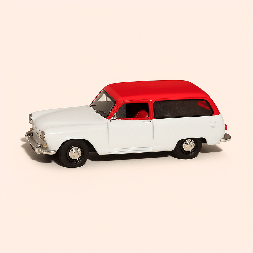 Simca Aronde Châtelaine gris - azul pálido y techo rojo de 1961