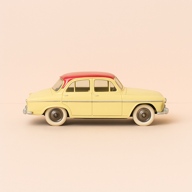 Photo professionnelle de la voiture miniature Simca Aronde P60 Jaune Et Toit Rouge Dinky Toys Editions Atlas - Image clean haute qualité