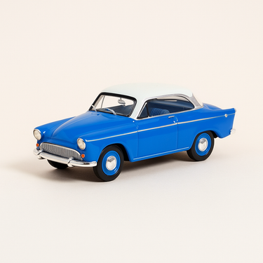 Photo professionnelle de la voiture miniature Simca Aronde P60 Monaco Bleue Et Toit Creme De 1962 - Image clean haute qualité