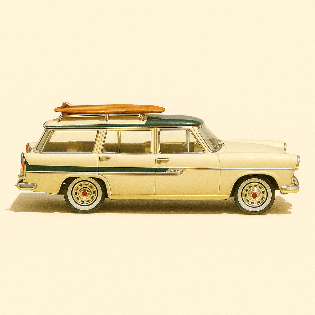 Simca Vedette Marly beige et toit vert avec galerie de 1959 (échelle 1/24ème)
