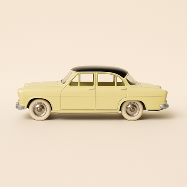 Photo professionnelle de la voiture miniature Simca Versailles Jaune Et Toit Noir Dinky Toys Editions Atlas - Image clean haute qualité