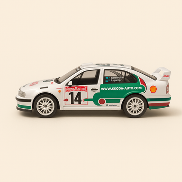 Photo professionnelle de la voiture miniature Skoda Octavia Wrc Rallye De Monte Carlo De 2003 Boite Plexi - Image clean haute qualité