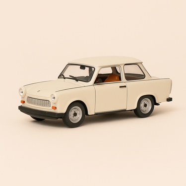 Photo professionnelle de la voiture miniature Trabant 601 Blanche Beige Pale De 1980 Auto Plus - Image clean haute qualité